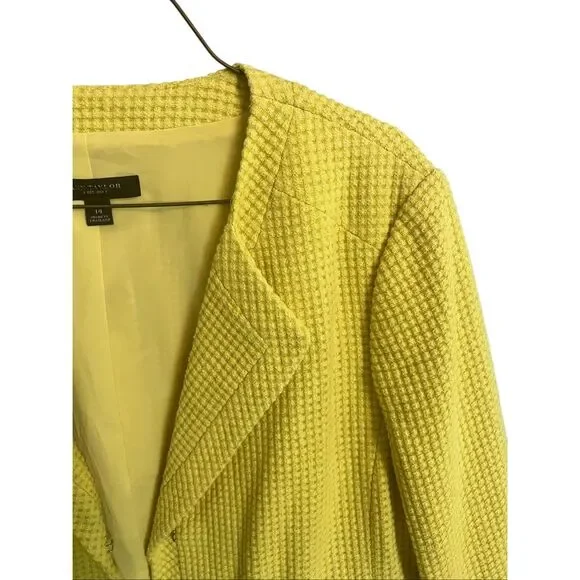 Ann Taylor Women's Size 14 Yellow Chartreuse Knit Blazer Coat Jacket Cotton - Picture 3 of 10